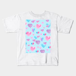 Lovely Pink and Blue Heart Pattern Kids T-Shirt